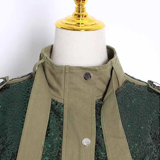 Womens Sequin Jacket Casual Long Sleeve Front Zip Bomber Blazer with Pockets